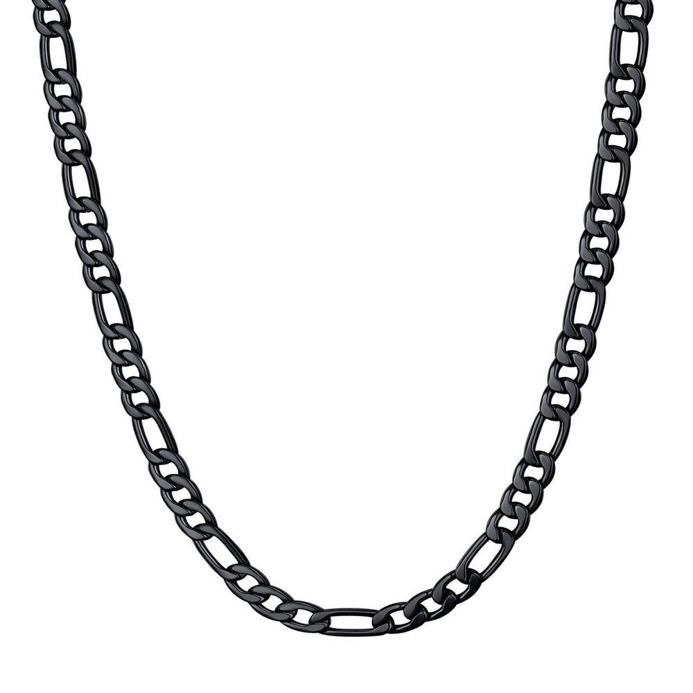 U7 Black Necklaces Chain 5mm Stainless Steel Black Metal Plated Figaro Chain Necklace 16 Inch Choker for Men Women