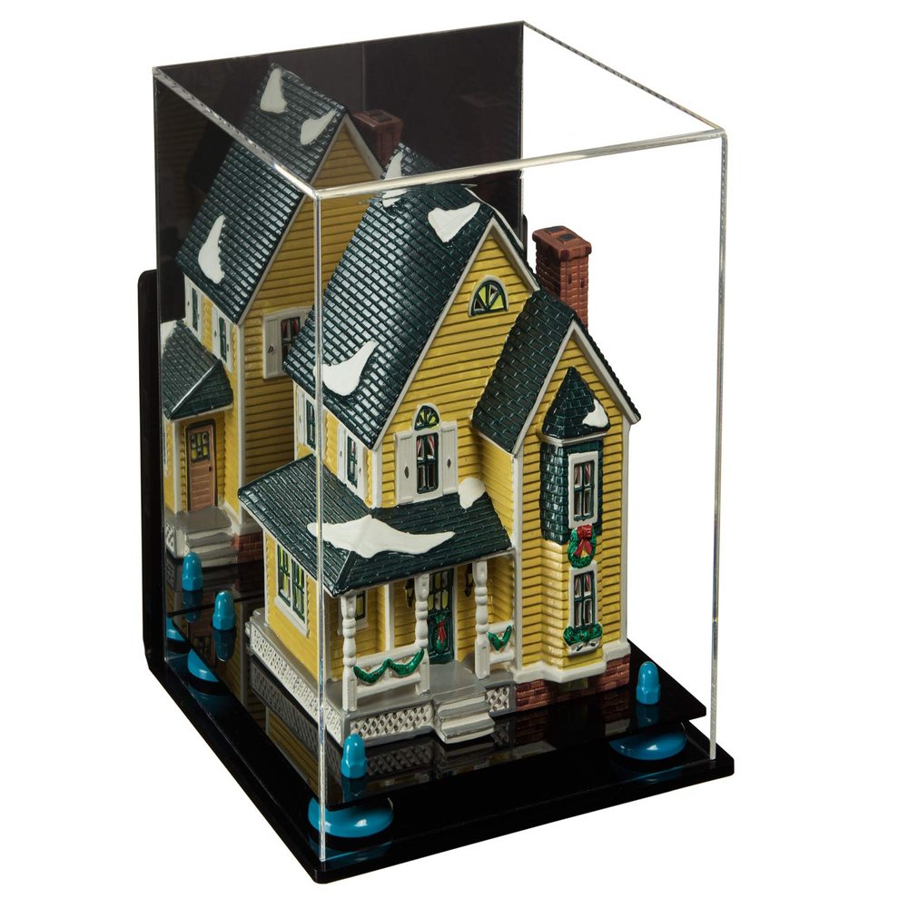 Better Display Cases Versatile Acrylic Display Case - Medium Square Box with Mirror, Wall Mount and Light Blue Risers 9.75" x 9.75" x 9.75" (A027-BLR)