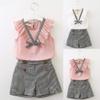 Moonker Baby Toddler Girls Spring Spring Clothes Outfits 2-7 Years Old Kid Sleeveless Bowknot Vest Plaid Shorts Pants Set (2-3 Years Old, Pink) view 2