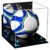 Better Display Cases Acrylic Display Case for Collectibles, Full Size Soccer Ball Display Case, Blue Risers & Black Base, Handcrafted Showcase Box.DIM;9.75" L x 9.75" W x 9.75" H. (A027-BLR) view 1