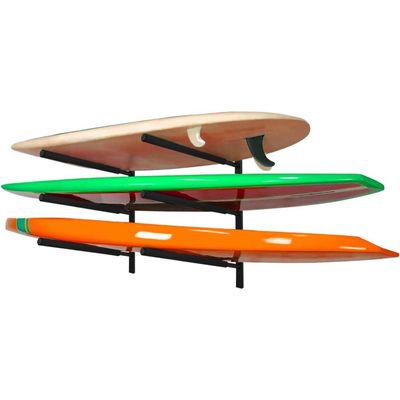 Yes4All Heavy Duty Steel Wall Mount Paddle Board Racks, Surfboard Hanger with Padded Foam, Store & Display Up to 3 Surfboards, Snowboards, Longboards, Black, 34.25" x 5.51" x 3.54"