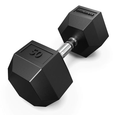 Synergee 50 LB Rubber Encased Hex Dumbbells with Chrome Handle. Sold Individually All Purpose Weights for Strength & Conditioning Training.