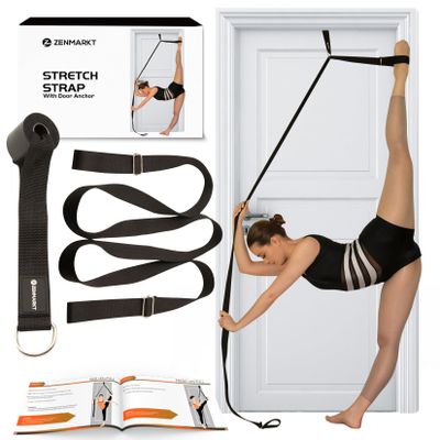 Stretching Strap With Door Anchor - Stretching Equipment to Improve Legs Flexibility - Splits Trainer For Home Ideal In Ballet, Dance, Cheerleading, Taekwondo, Yoga, Pole Dancing & Gymnastics (Black)