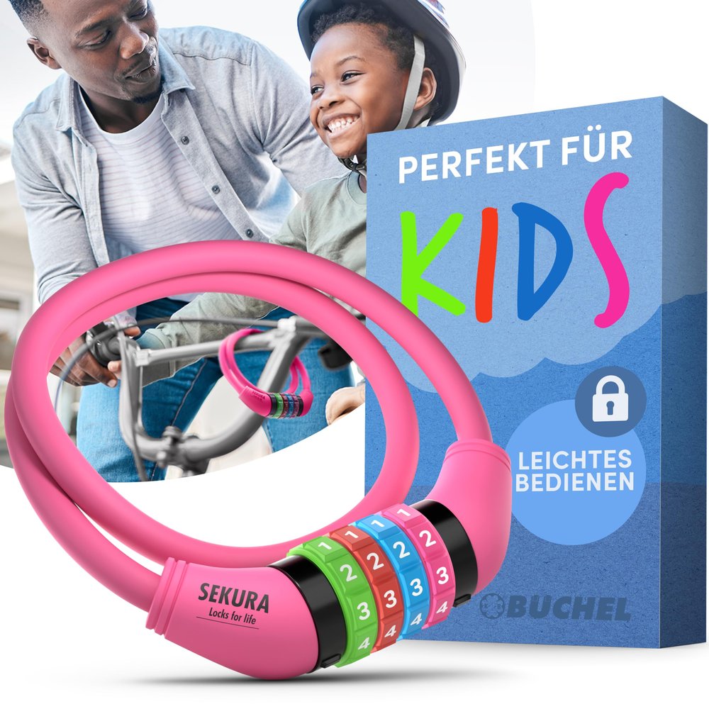 Bchel Sekura 60505209 Unisex Children's Combination Lock 120 cm with Coloured Cover 4 Digits Programmable Pink