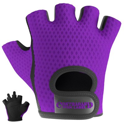 5307 Womens Designer Workout Gloves | Low Sweat Diamond Mesh Fabric w/ Grip-Lock Silicone Palm (Purple, X-Small)