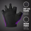 5307 Womens Designer Workout Gloves | Low Sweat Diamond Mesh Fabric w/ Grip-Lock Silicone Palm (Purple, X-Small) view 3