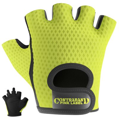 5307 Womens Designer Workout Gloves | Low Sweat Diamond Mesh Fabric w/ Grip-Lock Silicone Palm (Green, Large)