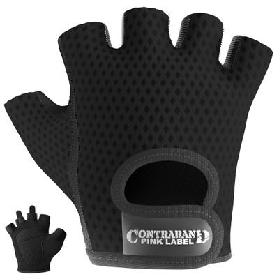 5307 Womens Designer Workout Gloves | Low Sweat Diamond Mesh Fabric w/ Grip-Lock Silicone Palm (Black, Medium)