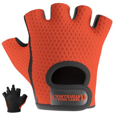 5307 Womens Designer Workout Gloves | Low Sweat Diamond Mesh Fabric w/ Grip-Lock Silicone Palm (Orange, Small)
