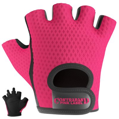 5307 Womens Designer Workout Gloves | Low Sweat Diamond Mesh Fabric w/ Grip-Lock Silicone Palm (Pink, Large)