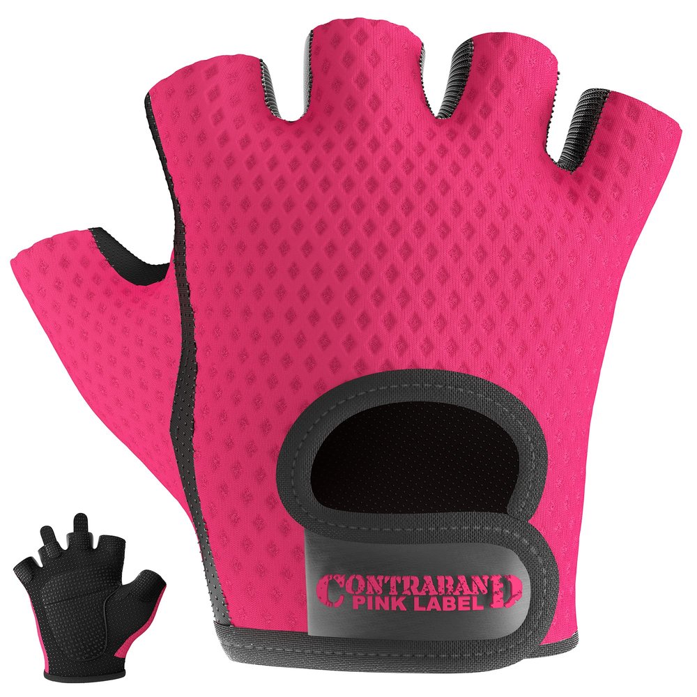 5307 Womens Designer Workout Gloves | Low Sweat Diamond Mesh Fabric w/ Grip-Lock Silicone Palm (Pink, Large)