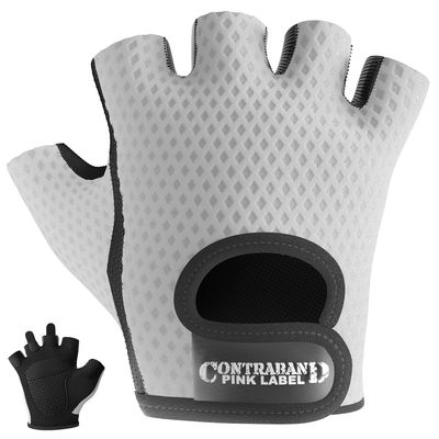 5307 Womens Designer Workout Gloves | Low Sweat Diamond Mesh Fabric w/ Grip-Lock Silicone Palm (White, X-Small)