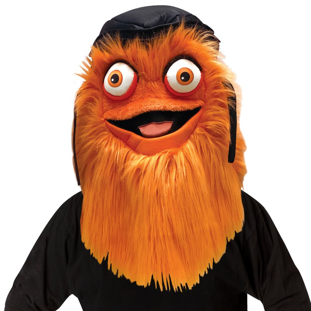 Rasta Imposta Gritty Mascot Head Costume, NHL's Philadelphia Flyers Hockey Mascot Costume, Fits Youth through Adult, Orange