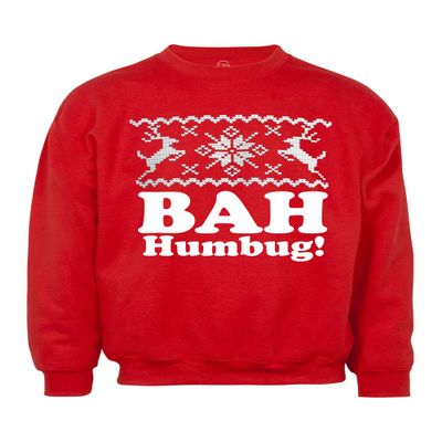 Gravity Threads Mens Bah Humbug! Ugly Christmas Ugly Sweatshirt - Red - 2X-Large