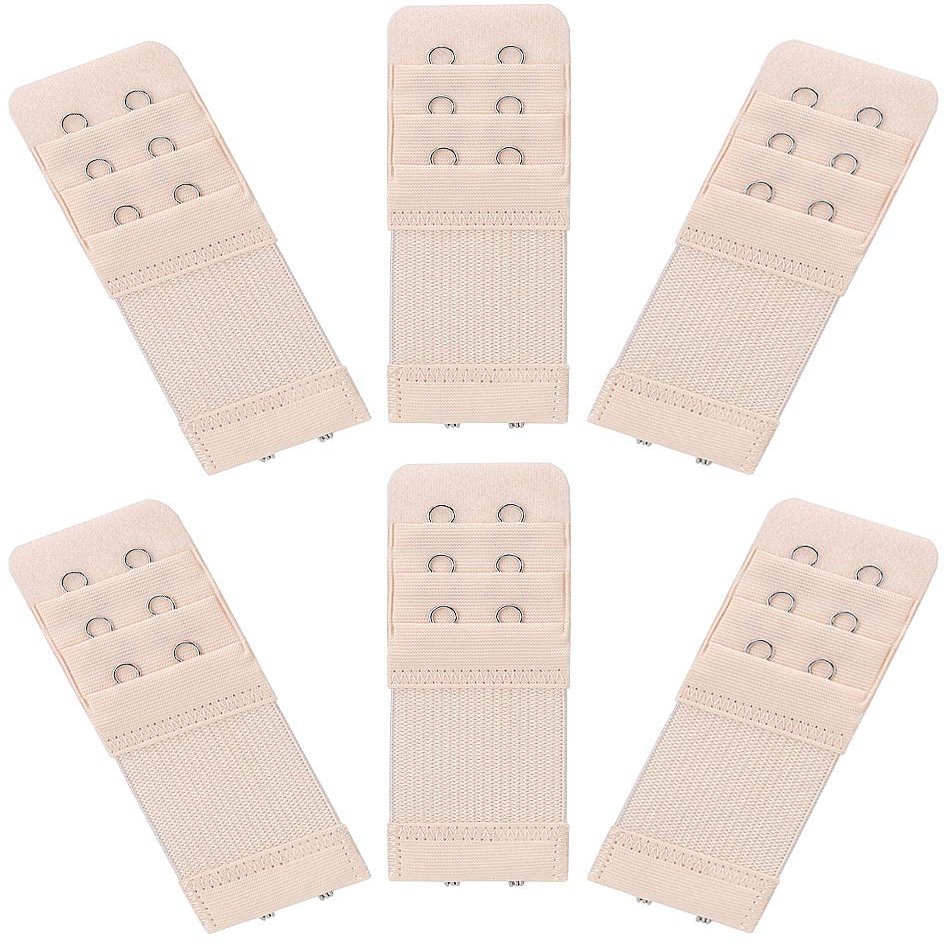 Akstore 6 Pieces Women's Soft Comfortable Elastic Bra Extenders Bra Extension Strap 2 Hook 3 Row Lady's Bra Extender Bra Band (Skin Color)
