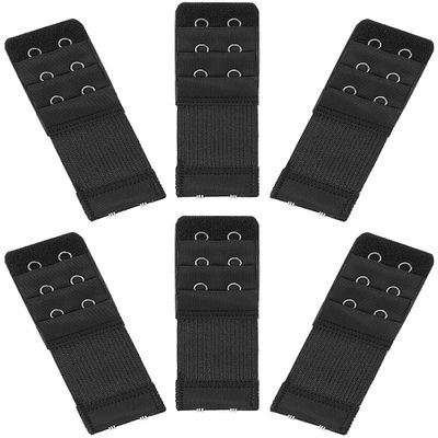 Akstore 6 Pieces Women's Soft Comfortable Elastic Bra Extenders Bra Extension Strap 2 Hook 3 Row Lady's Bra Extender Bra Band (Black)