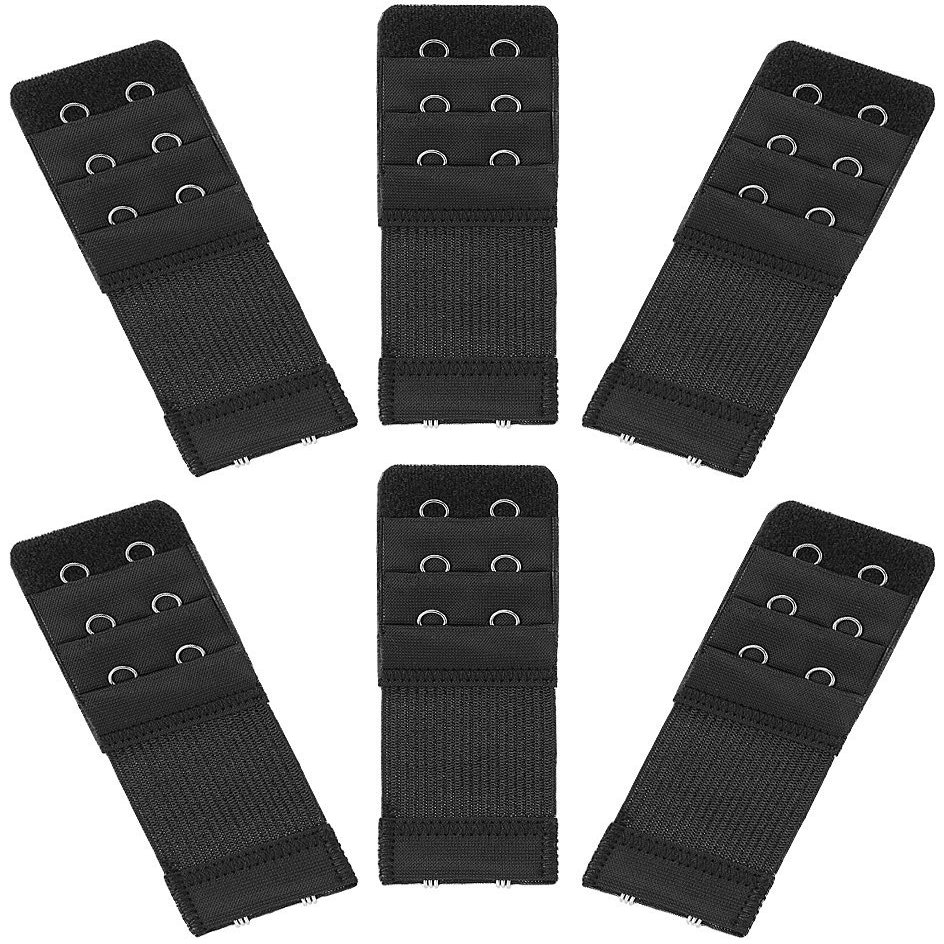 Akstore 6 Pieces Women's Soft Comfortable Elastic Bra Extenders Bra Extension Strap 2 Hook 3 Row Lady's Bra Extender Bra Band (Black)
