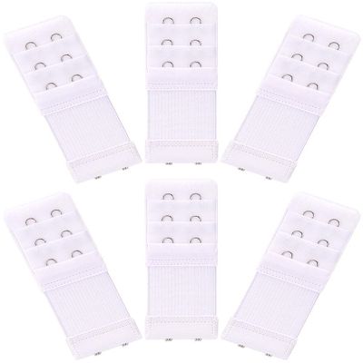 Akstore 6 Pieces Women's Soft Comfortable Elastic Bra Extenders Bra Extension Strap 2 Hook 3 Row Lady's Bra Extender Bra Band (White)