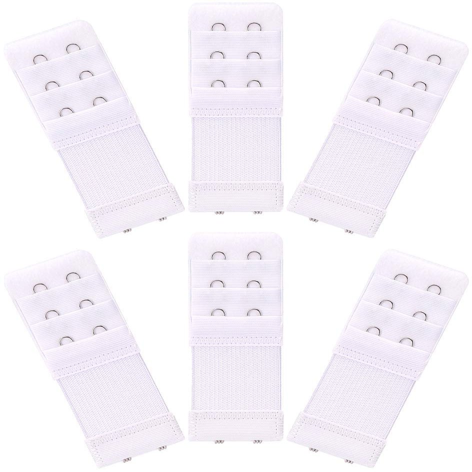 Akstore 6 Pieces Women's Soft Comfortable Elastic Bra Extenders Bra Extension Strap 2 Hook 3 Row Lady's Bra Extender Bra Band (White)