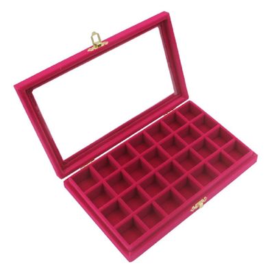 Funnuf 24 Grids Velvet Multipurpose Jewelry Display Storage Box Tray Holder for Ring Earrings, Rose Red