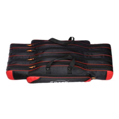UNISTRENGH Fishing Rod Case Portable Folding Fishing Rod Case Fishing Pole Reel Storage Bag Fishing Gears Organizer 80cm/90cm/100cm/120cm (Black with Red, 2 layers/80cm)