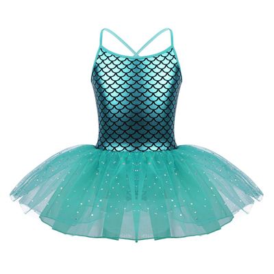 Agoky Kids Girls Sequins Mermaid Gymnastics Leotard Ballet Tutu Dress Princess Party Dance Halloween Costumes Lake_Blue Mermaid Costume 6