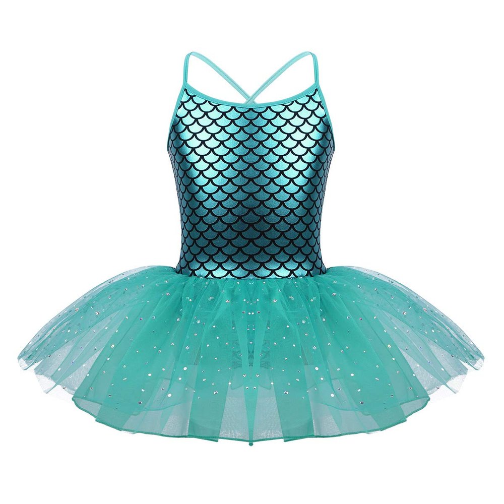 Agoky Kids Girls Sequins Mermaid Gymnastics Leotard Ballet Tutu Dress Princess Party Dance Halloween Costumes Lake_Blue Mermaid Costume 6