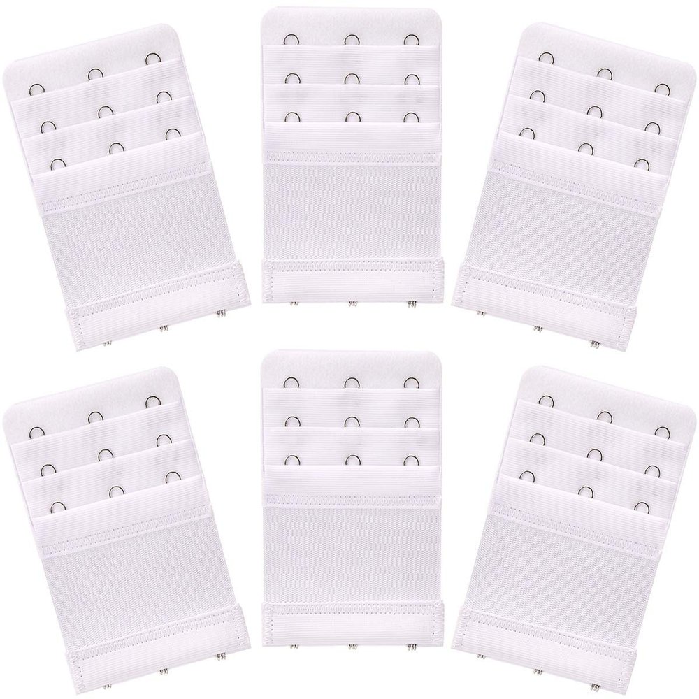 Akstore 6-Piece Women's Soft Comfortable Elastic Bra Extenders - 3 Hook, 3 Row Lady's Bra Extender - White