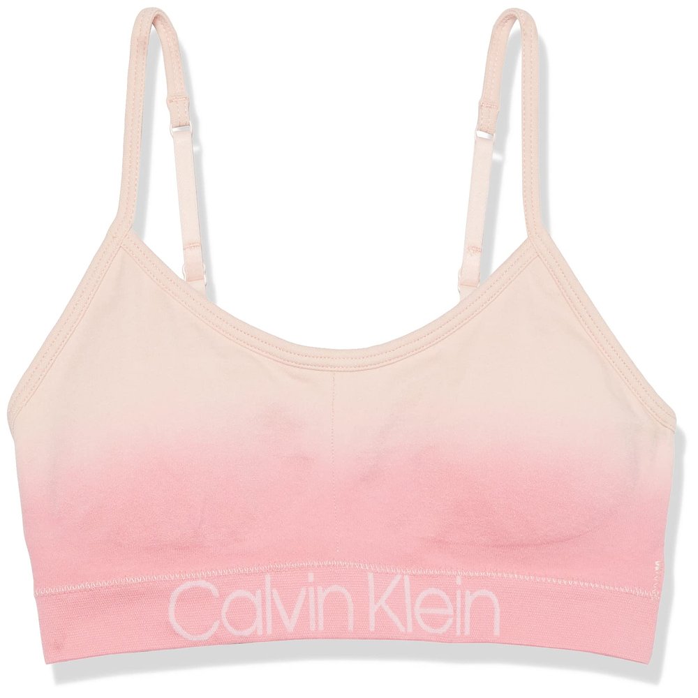 Calvin Klein Kids Girls' Seamless Wirefree Comfort Bralette Bra, Ck Icon Logo Pink, Large
