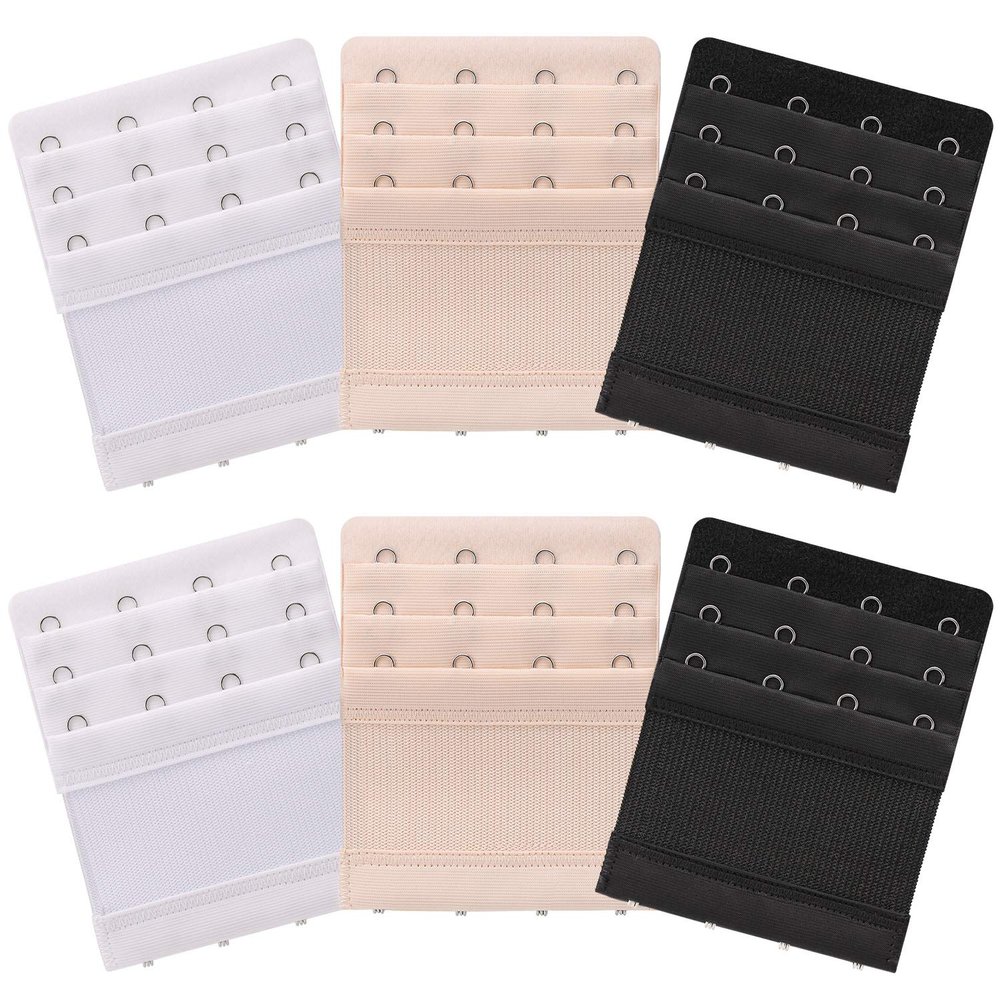 Akstore 6 Pieces Women's Soft Comfortable Elastic Bra Extenders Strap 4 Hook 3 Row Lady's Bra Extender Band (Multicolors)