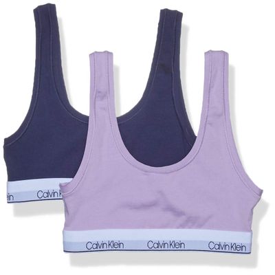 Calvin Klein Kids Girls' Modern Cotton Bralette 2-Pack, Lilac Purple/Symphony Blue, Large