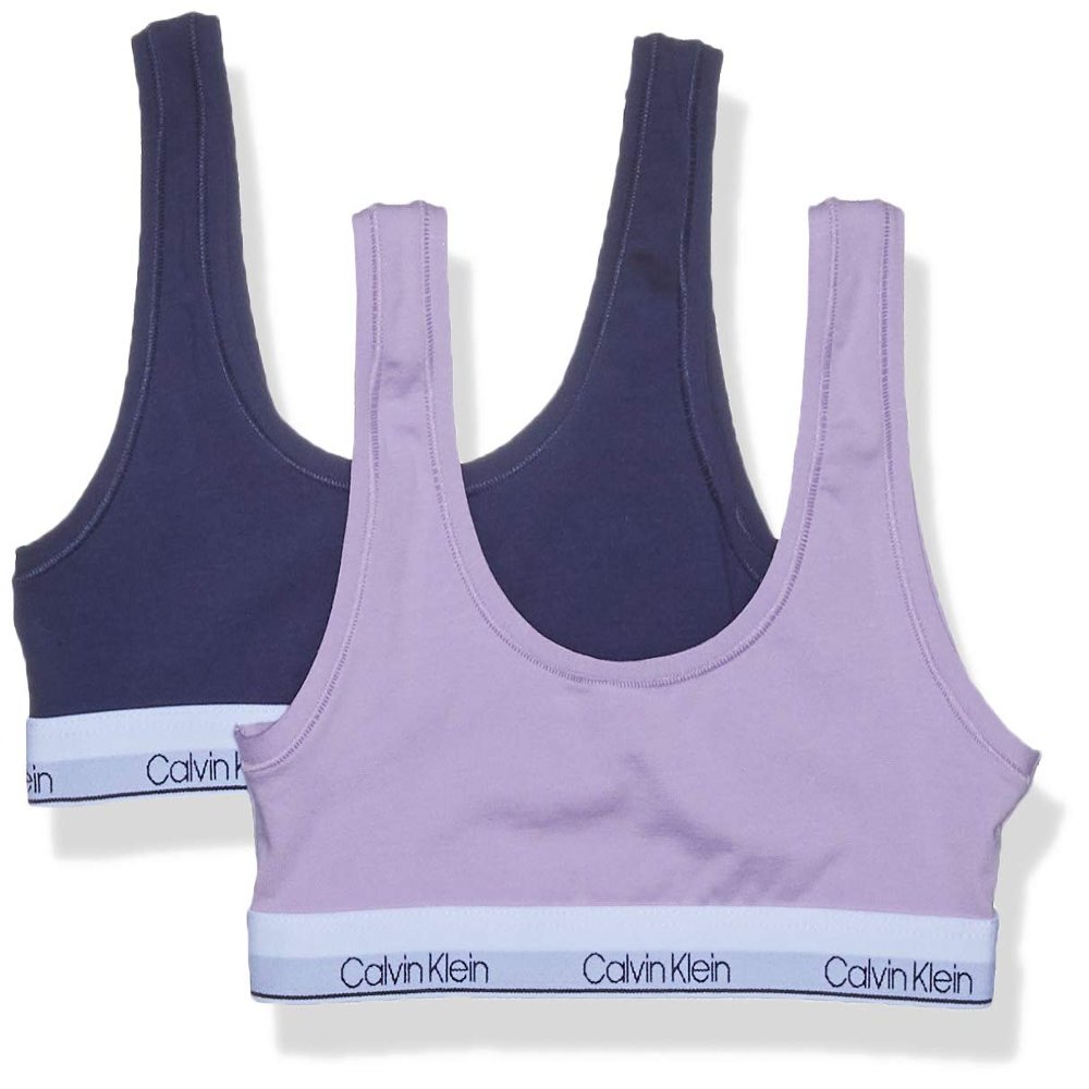 Calvin Klein Kids Girls' Modern Cotton Bralette 2-Pack, Lilac Purple/Symphony Blue, Large