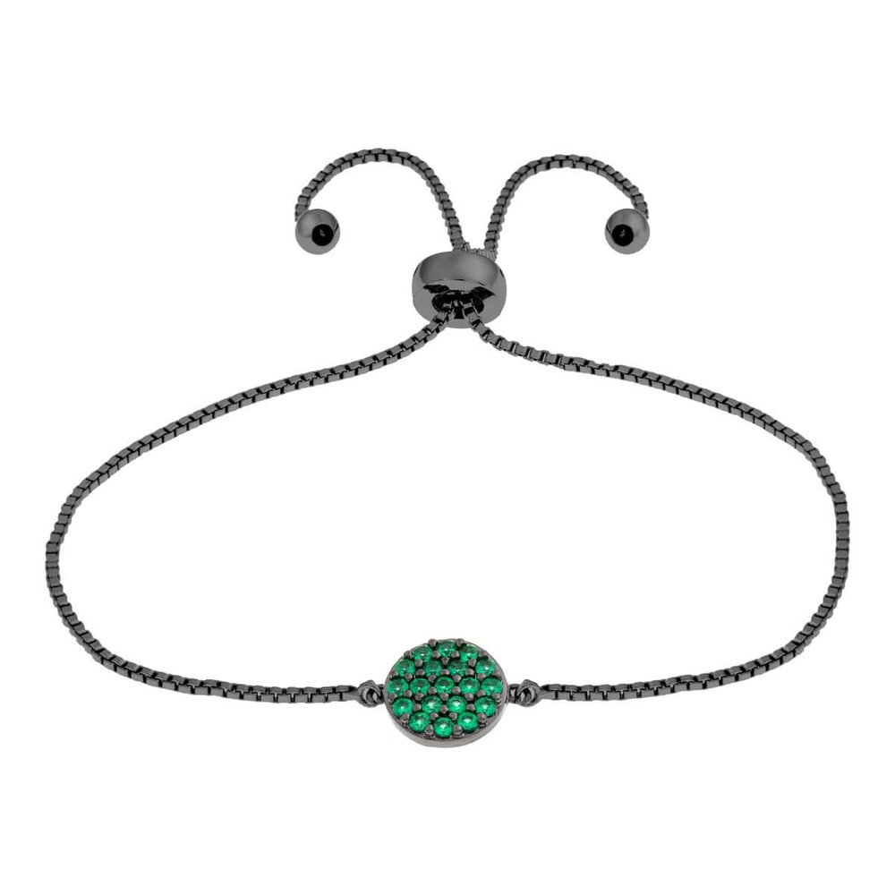 ELEGANT CONFETTI Venice 18k Black Gold Plated Cubic Zirconia Green Bolo Fashion Bracelet