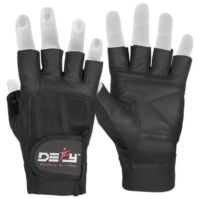 DEFY Challenge Your Fear Leather Weight Lifting Gloves Spandex Heavy Duty Gloves Padded Gym Body Building Fitness Workout (Small)