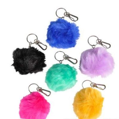6 Furry Pom Pom Clip On Keychains Fun Toy Novelty Party Favor Gift School Office DJ Party Favors Treats Treasure Chest Purse Backpack Key Rings