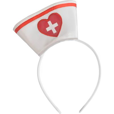 Mini Nurse White Hat with Red Heart & Cross Design - One Size - Perfect Accessory for Costumes & Themed Parties