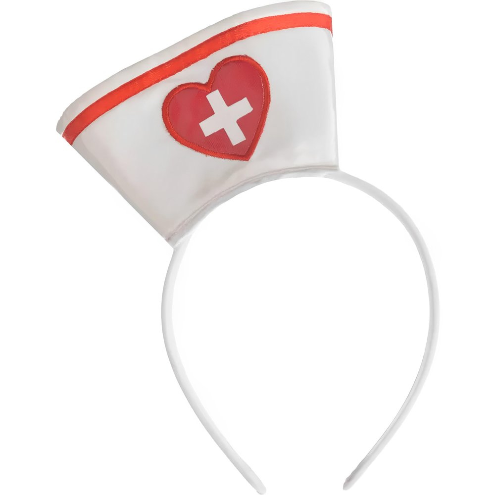 Mini Nurse White Hat with Red Heart & Cross Design - One Size - Perfect Accessory for Costumes & Themed Parties