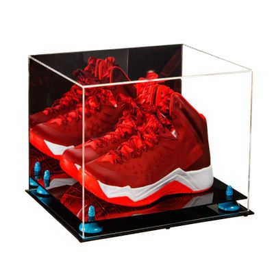 Better Display Cases Acrylic Basketball Shoe Pair Display Case with Light Blue Risers and Mirror (A082-BLR)