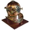 Maxnauticalmart Full-Size Replica US Navy Mark V Copper Finishing Diving Helmet Wood Base view 1