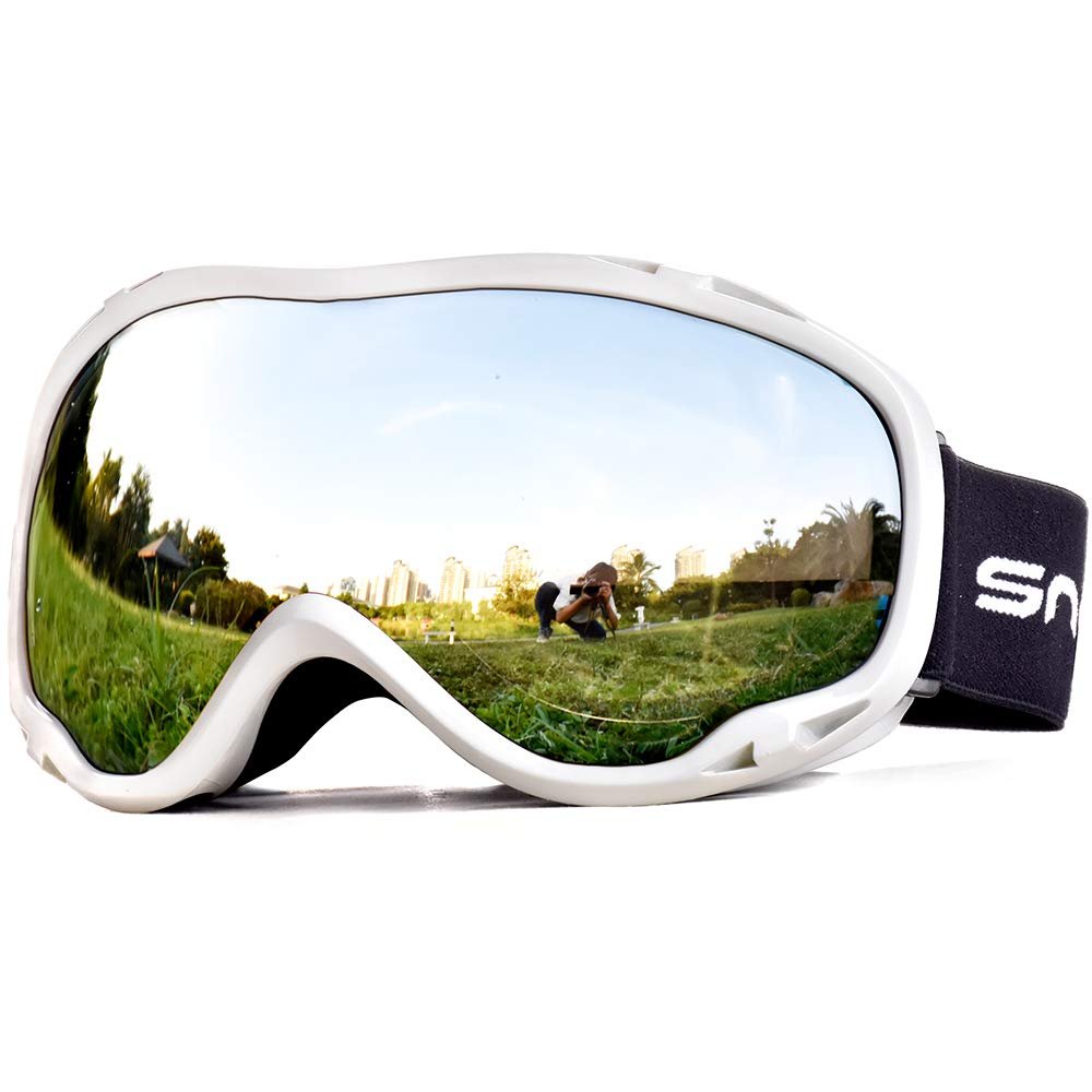 HUBO SPORTS Ski Snow Goggles for Men Women Adult,OTG Snowboard Goggles of Dual Lens with Anti Fog for UV Protection for Girls(WSilver)