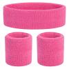 ONUPGO Kids Sweatbands Headband Wristband Set - Athletic Cotton Sweat Band for Sports (1 Headband + 2 Wristbands) (Pink) view 1