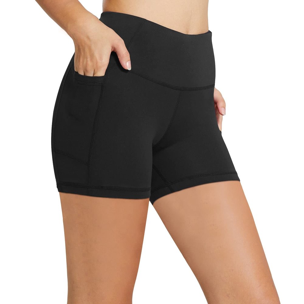 baleaf Workout Shorts Women 5" Biker Yoga Gym Spandex Running Volleyball Compression Short with Pockets Black XL