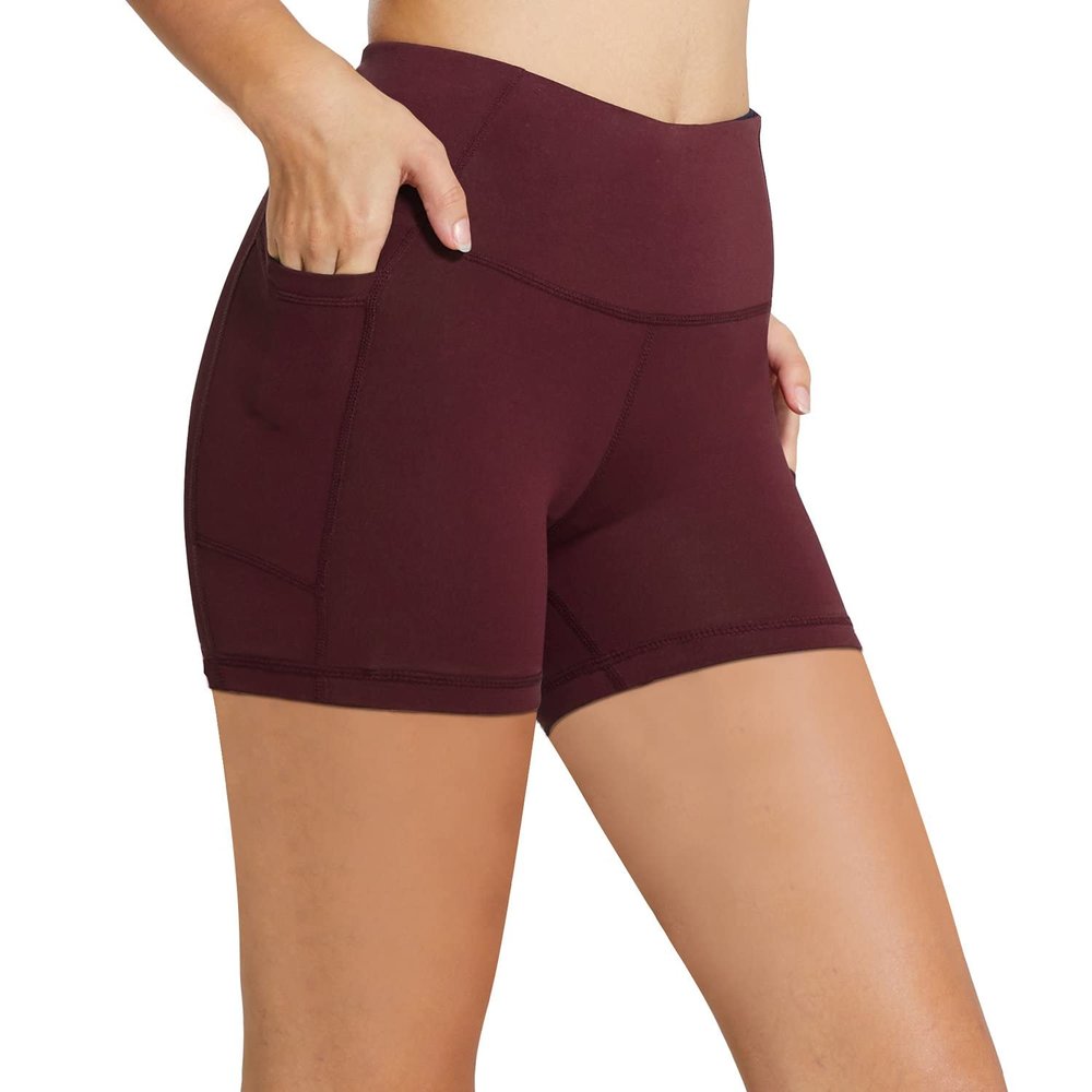 baleaf Workout Shorts Women 5" Tummy Control Short Pockets Wine Red XS