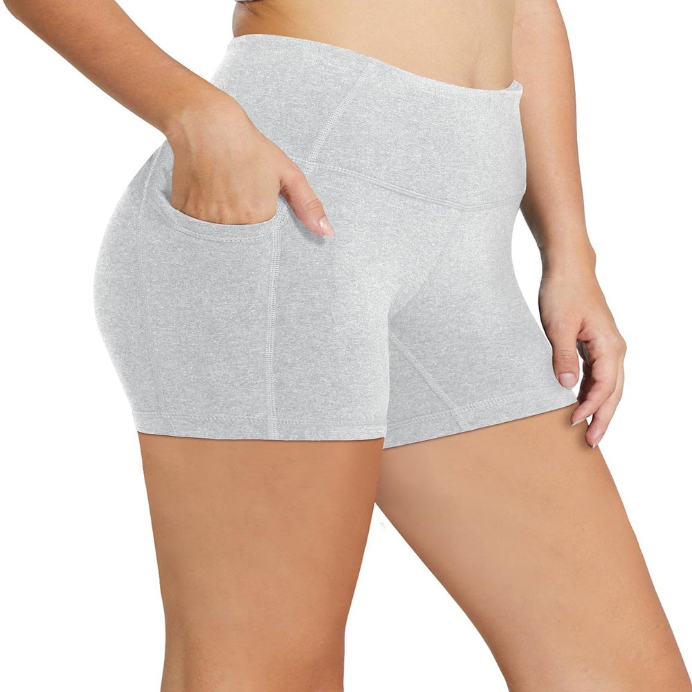 baleaf Workout Shorts Women 5" Biker Yoga Gym Spandex Running Volleyball Compression Short with Pockets Light Grey S