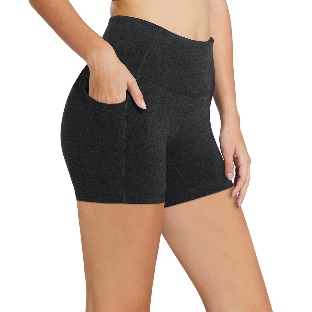 baleaf Workout Shorts Women 5" Biker Yoga Gym Spandex Running Volleyball Compression Short with Pockets Charcoal XL