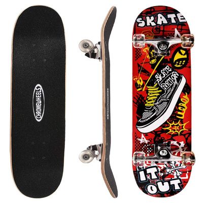 ChromeWheels 31 inch Skateboard Double Kick Skate Board Cruiser Longboard 8 Layer Maple Deck Skateboards for Kids and Beginners