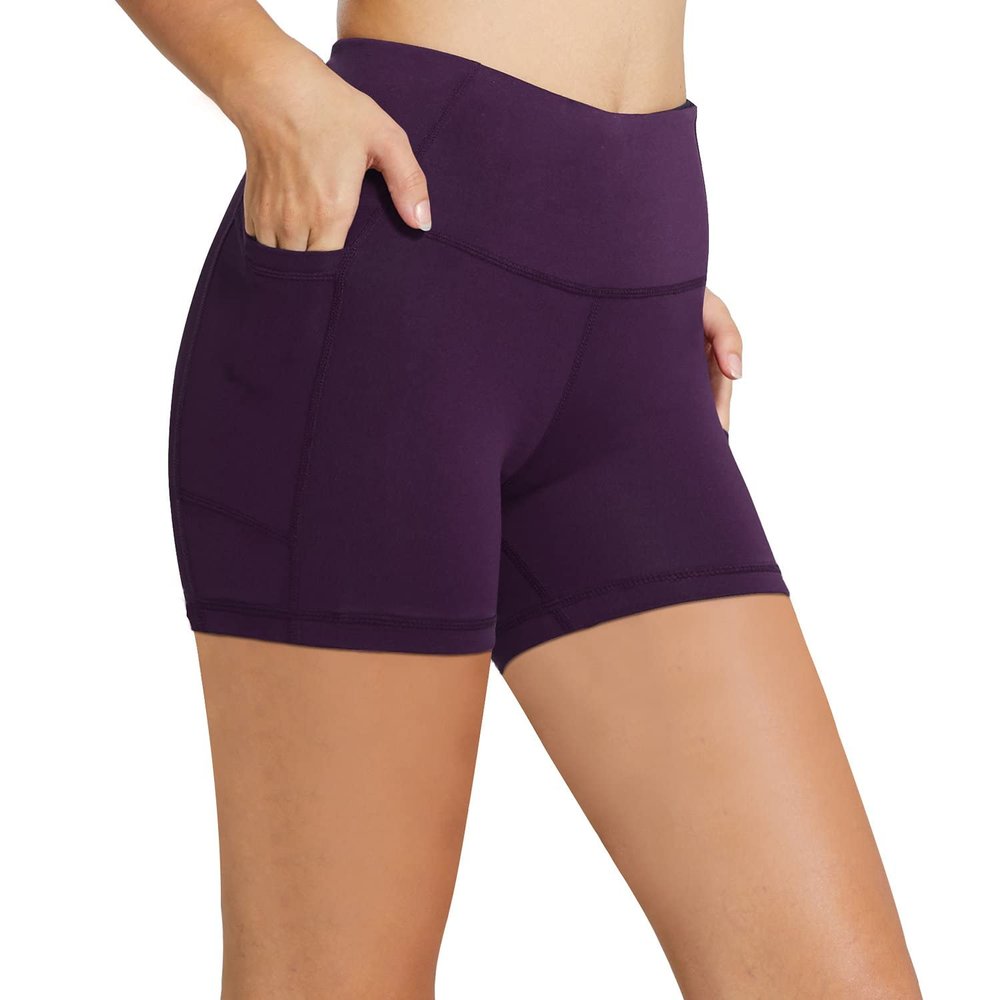 baleaf Biker Shorts Women Yoga Gym Workout Spandex Running Volleyball Tummy Control Compression Shorts with Pockets 5" Purple S
