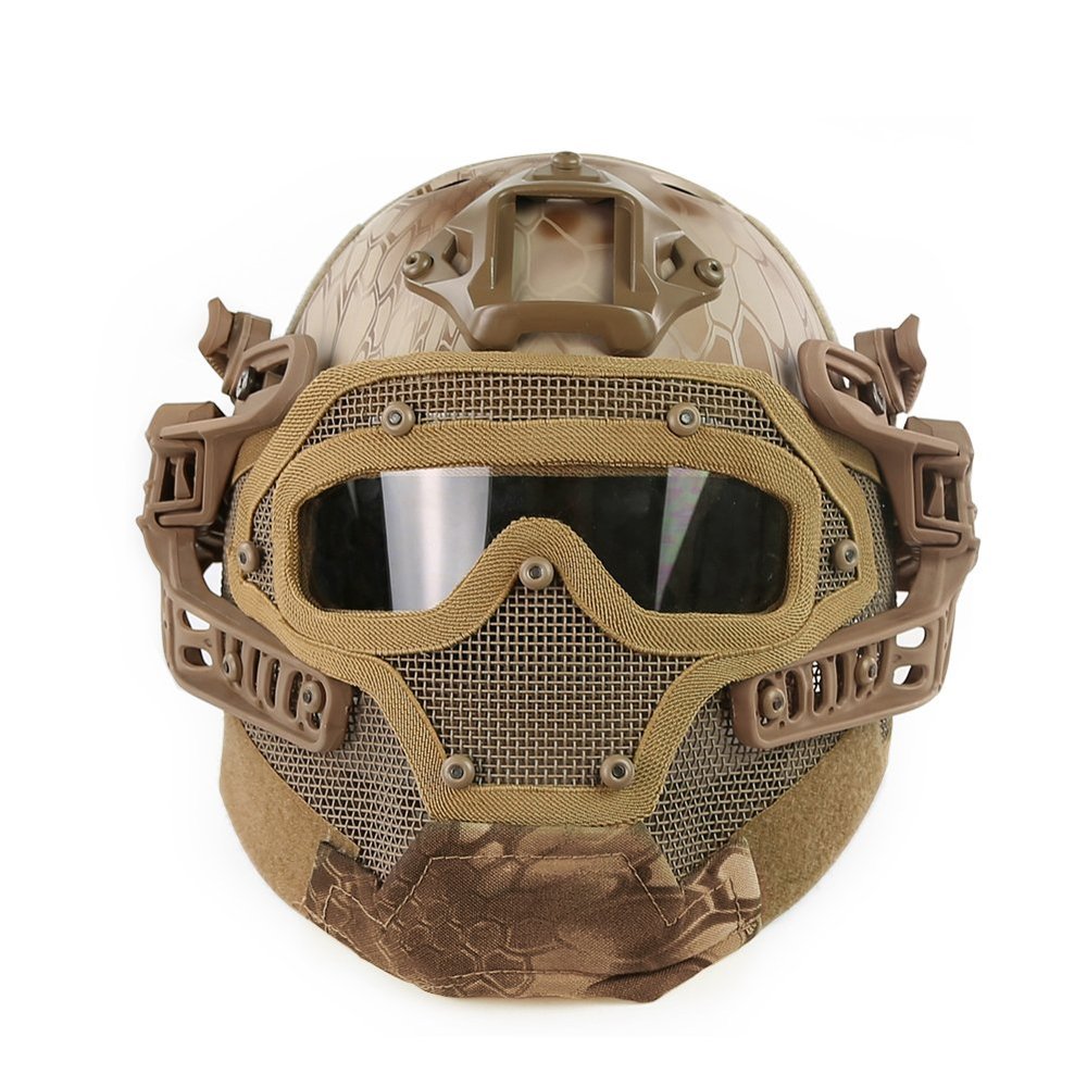 Helmet with Protective Goggle and Mesh Face Mask for Airsoft Paintball Games-(NO)