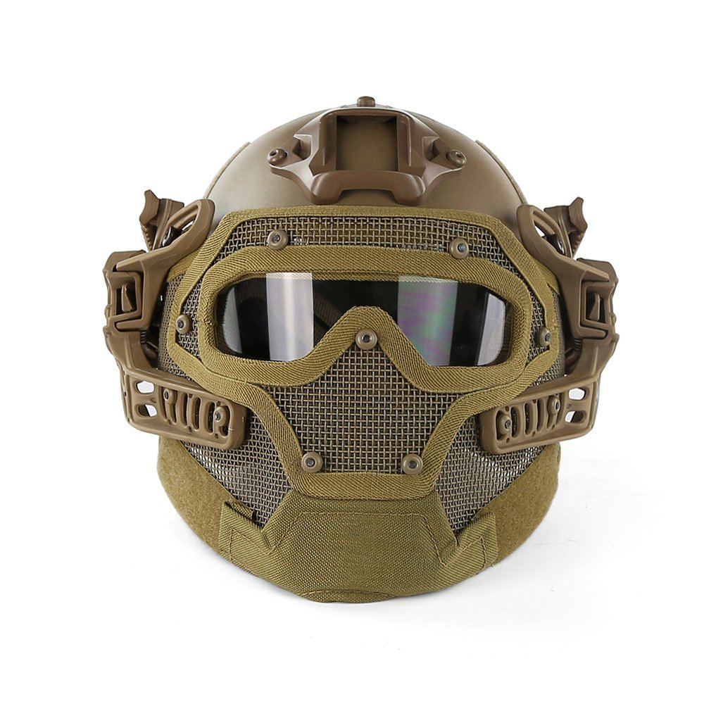 Helmet with Protective Goggle and Mesh Face Mask for Airsoft Paintball GamesTan