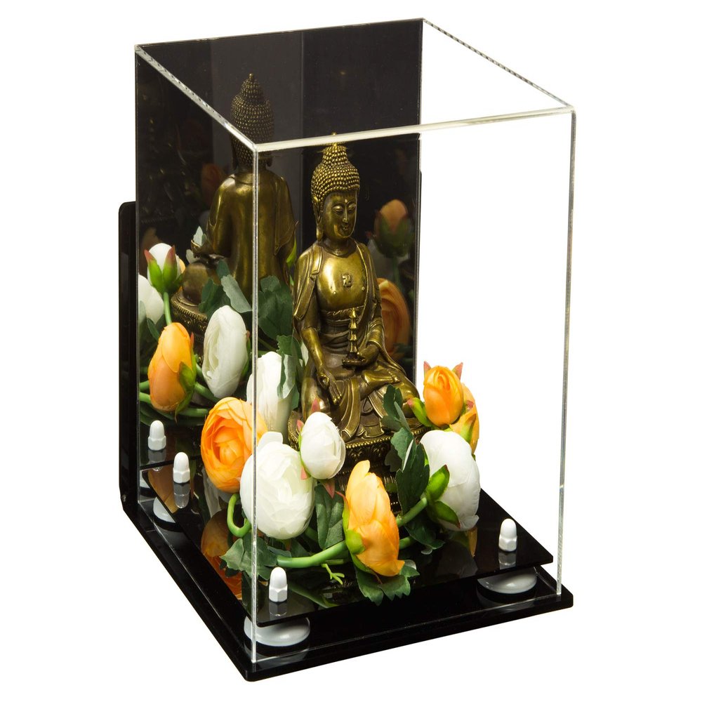 Better Display Cases Versatile Acrylic Display Case - Medium Square Box with Mirror, Wall Mount and White Risers 9.75" x 9.75" x 9.75" (A027-WR)